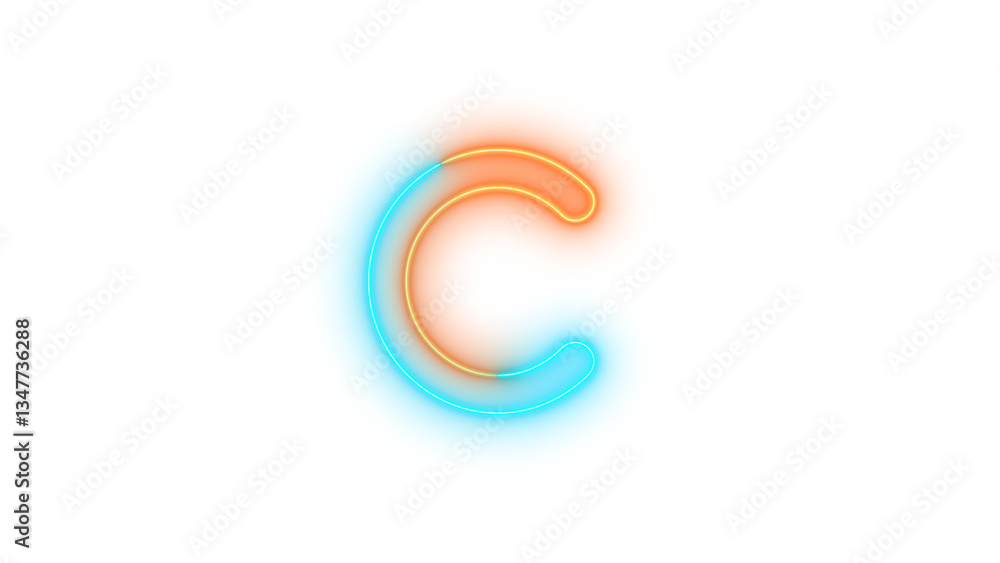 Neon c symbol icon brown cyan color glowing with transparent background Neon c symbol icon brown cyan color glowing with transparent background
