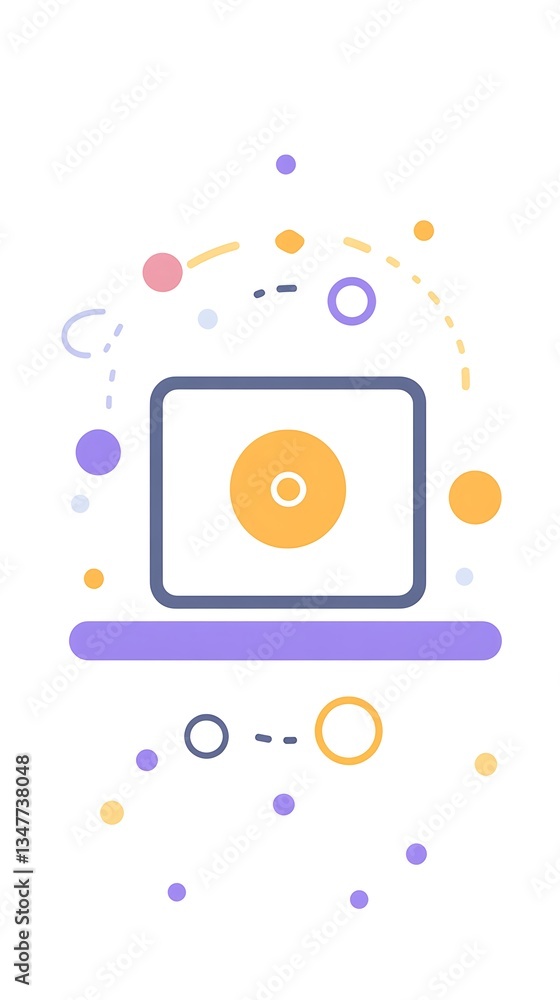 Obraz premium A stylized laptop computer with abstract colorful decorative elements