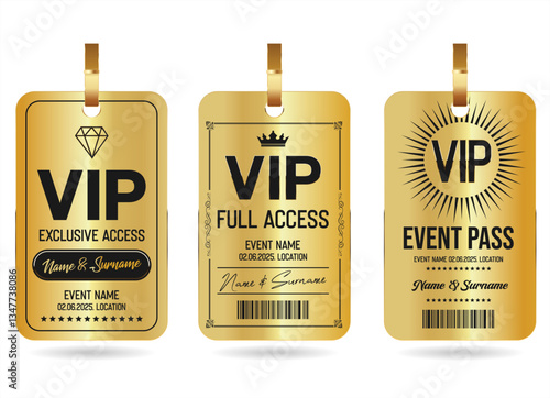 Concert, party or festival gold VIP full pass design template admit design template