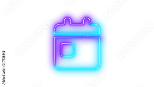 Neon calendar day symbol icon cyan purple color glowing with transparent background