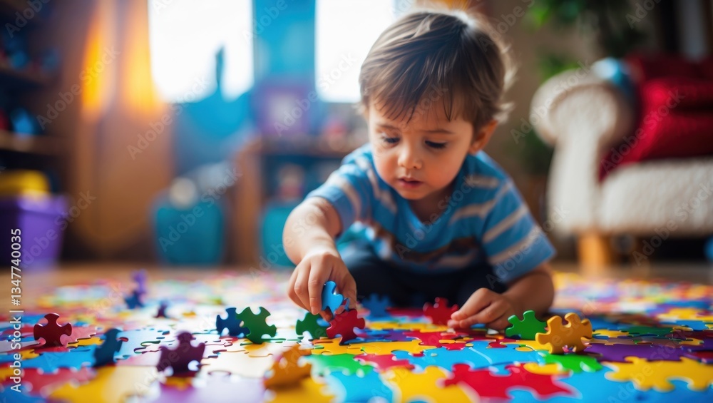 Fototapeta premium Curious Child Solving a Puzzle and Enhancing Cognitive Skills