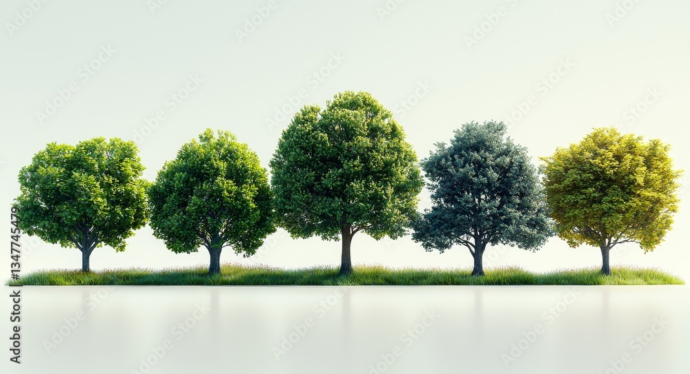 Fototapeta premium A set of green trees on a transparent backdrop, allowing for effortless design selection