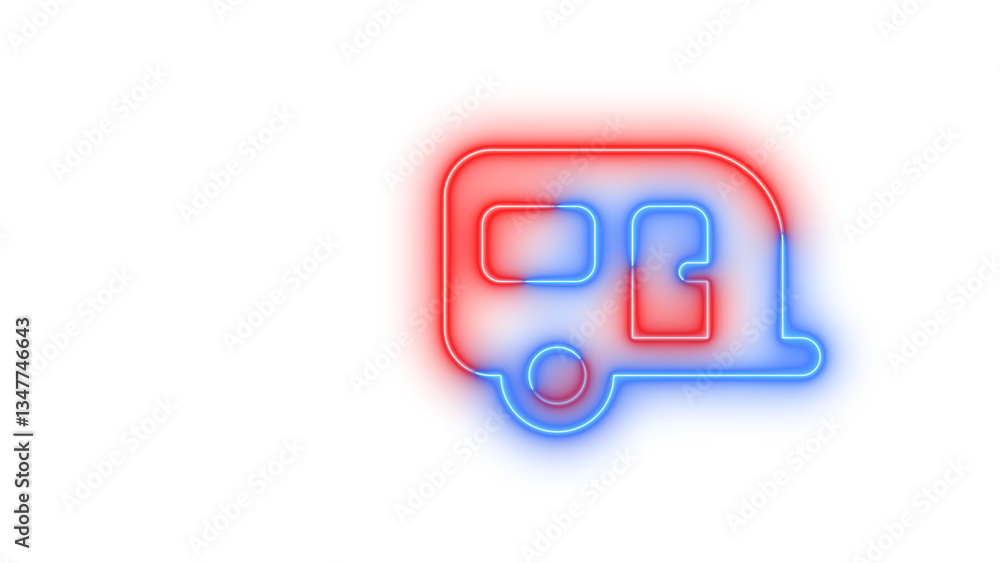 Neon caravan symbol icon blue red color glowing with transparent background Neon caravan symbol icon blue red color glowing with transparent background