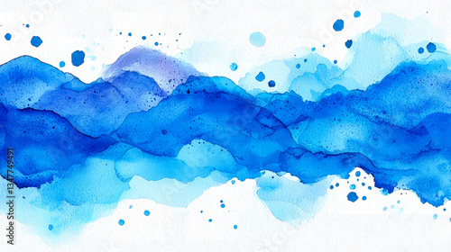 Abstract Blue Watercolor Ocean Waves: Serene Nature Landscape Painting