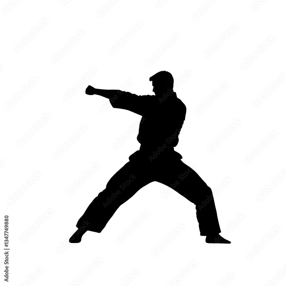 A Martial artist performing punch in dynamic pose, showcasing strength and focus. silhouette emphasizes athleticism and discipline associated with martial arts A Martial artist performing punch in dynamic pose, showcasing strength and focus. silhouette emphasizes athleticism and discipline associated with martial arts