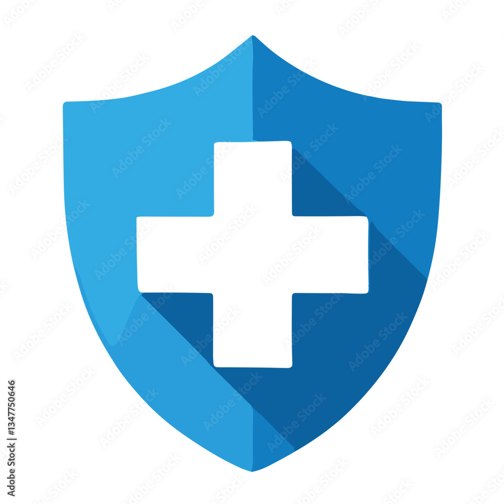 Obraz premium Medical shield with cross icon in blue flat style