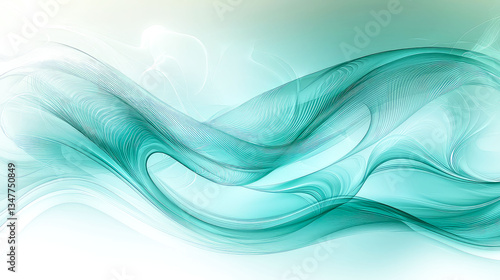 Abstract Teal Waves: Serene Flowing Lines Background Design