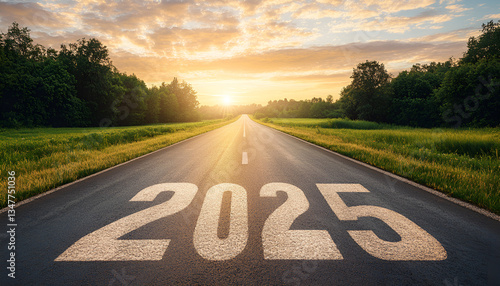 Wallpaper Mural The end of an empty road path and the start of a new year in 2025. New goals for 2025 and leaving behind 2024. Passing. New goals for 2025 and leaving Torontodigital.ca