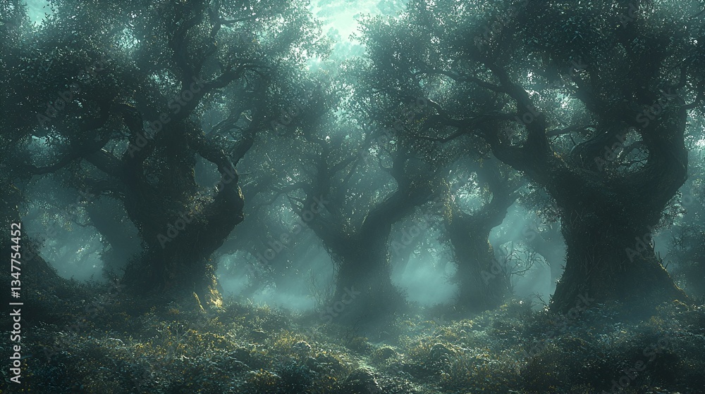 Fototapeta premium Mystical forest shrouded in mist