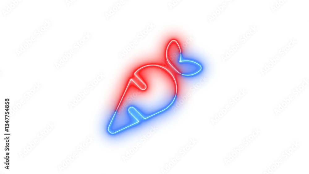 Fototapeta premium Neon carrot symbol icon blue red color glowing with transparent background