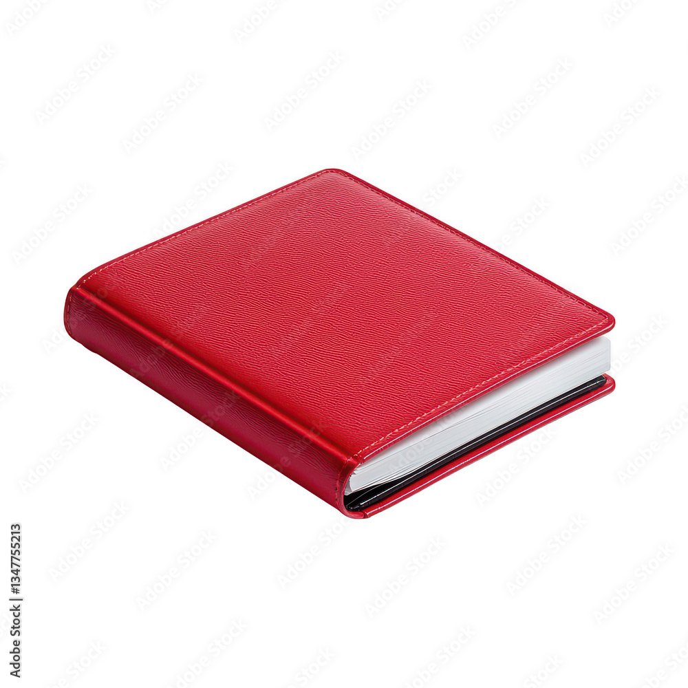 A vibrant red leather notebook with textured cover, featuring sleek design and white pages, perfect for jotting down notes or ideas. Its stylish appearance adds touch of elegance to any workspace A vibrant red leather notebook with textured cover, featuring sleek design and white pages, perfect for jotting down notes or ideas. Its stylish appearance adds touch of elegance to any workspace