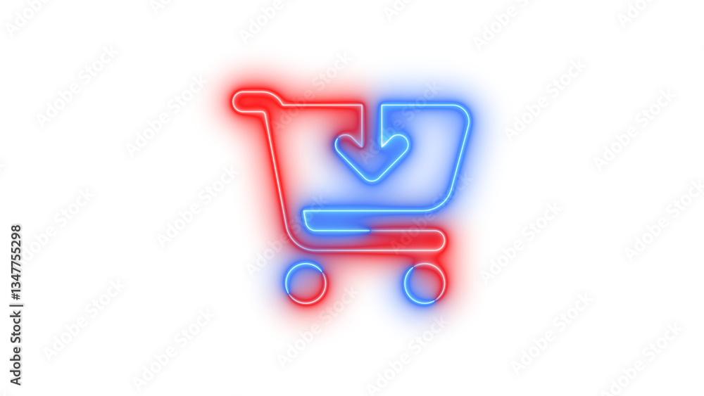 Neon cart arrow down symbol icon blue red color glowing with transparent background Neon cart arrow down symbol icon blue red color glowing with transparent background