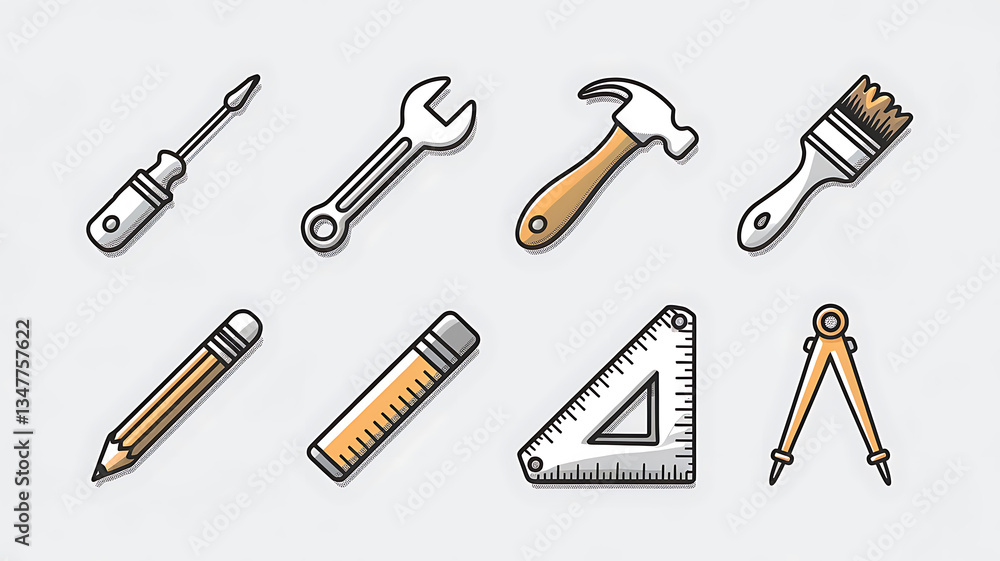 Set of construction tools, various shapes and sizes.
Set of construction tools, various shapes and sizes.