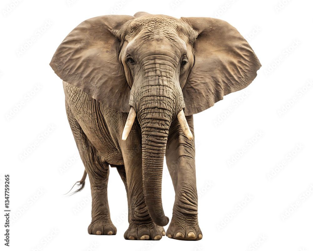 Fototapeta premium A large african elephant standing on a black background looking forward