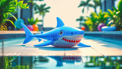Wallpaper Mural inflatable shark toy for swimming in pool, summer day, holiday concept Torontodigital.ca