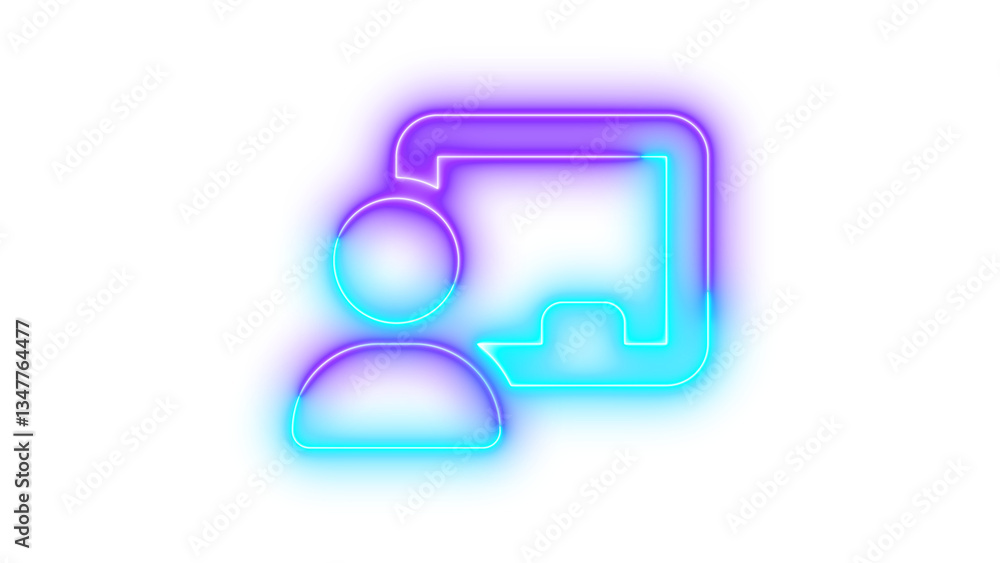Fototapeta premium Neon chalkboard user symbol icon cyan purple color glowing with transparent background
