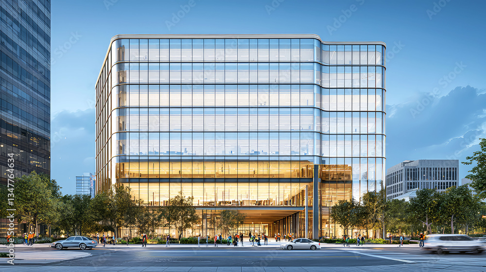 Obraz premium Modern Glass Building: Cityscape Architecture Design