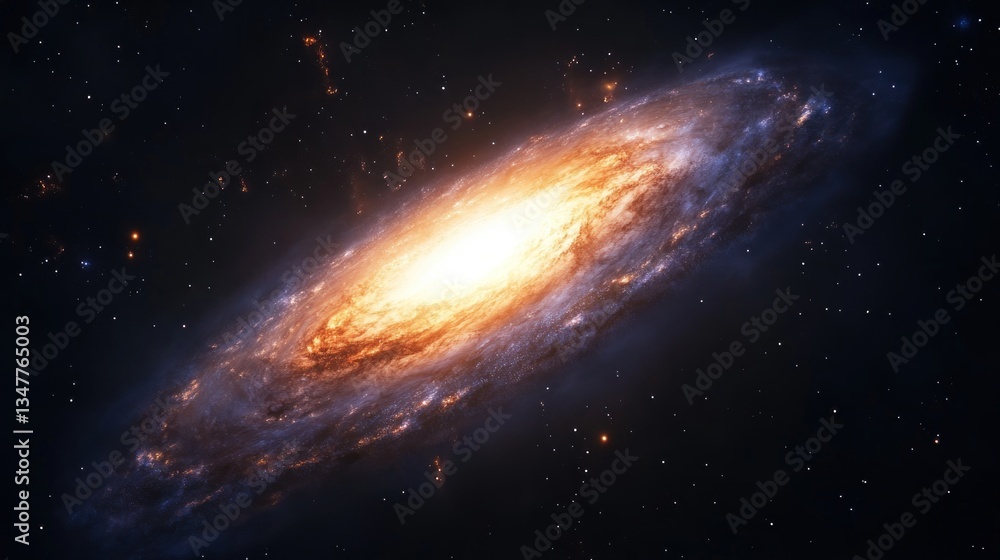 Fototapeta premium Spectacular spiral galaxy with luminous core in the vast universe