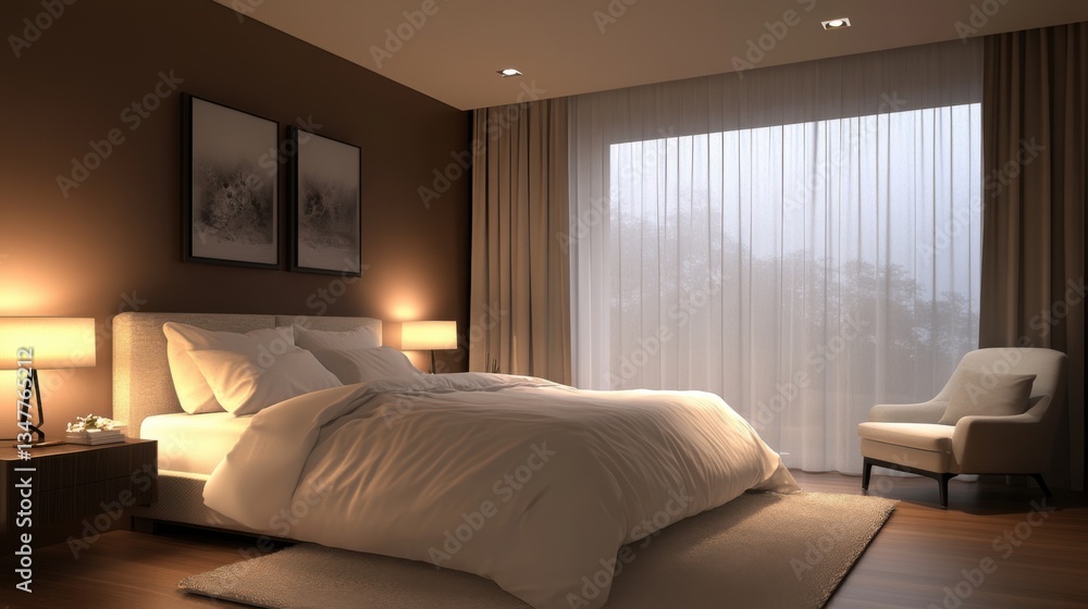 Fototapeta premium Habitación moderna, decoración interior, dormitorio acogedor