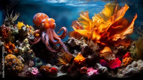 Wallpaper Mural Octopus in a Vibrant Underwater Paradise Torontodigital.ca