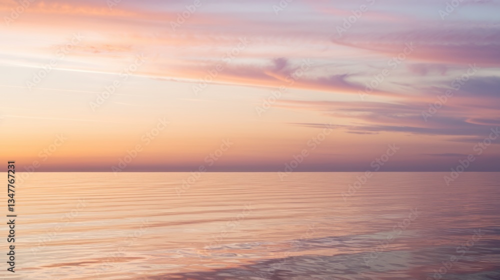 Fototapeta premium Surreal Sunset Over Calm Ocean – Peach, Lilac, and Blue Gradient