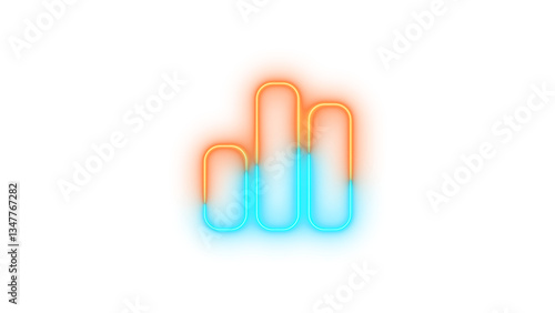 Neon chart simple icon brown cyan color glowing with transparent background