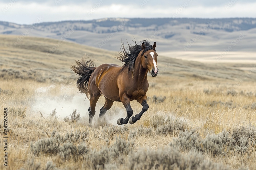 Wild horse galloping through an open field. Wild horse galloping through an open field.