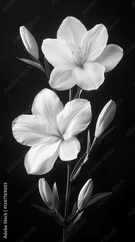 Fototapeta premium Elegant white lilies bloom dark background