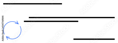 Circular blue arrows representing iterative process next to horizontal black lines symbolizing workflow stages. Ideal for process, collaboration, planning, strategy, iteration, workflow, flat simple