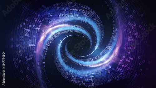 Binary code spiral vortex digital data flow abstract technology background