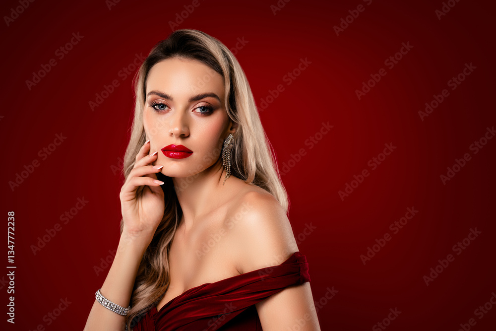 Glamorous Young Woman in Elegant Red Dress Highlighting Her Beauty and Sophistication Glamorous Young Woman in Elegant Red Dress Highlighting Her Beauty and Sophistication