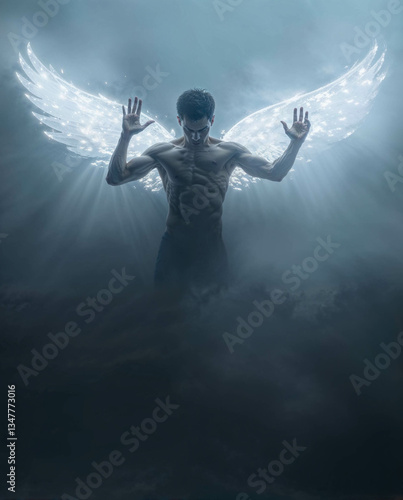 Ethereal Angelic Warrior Emerging from the Mist