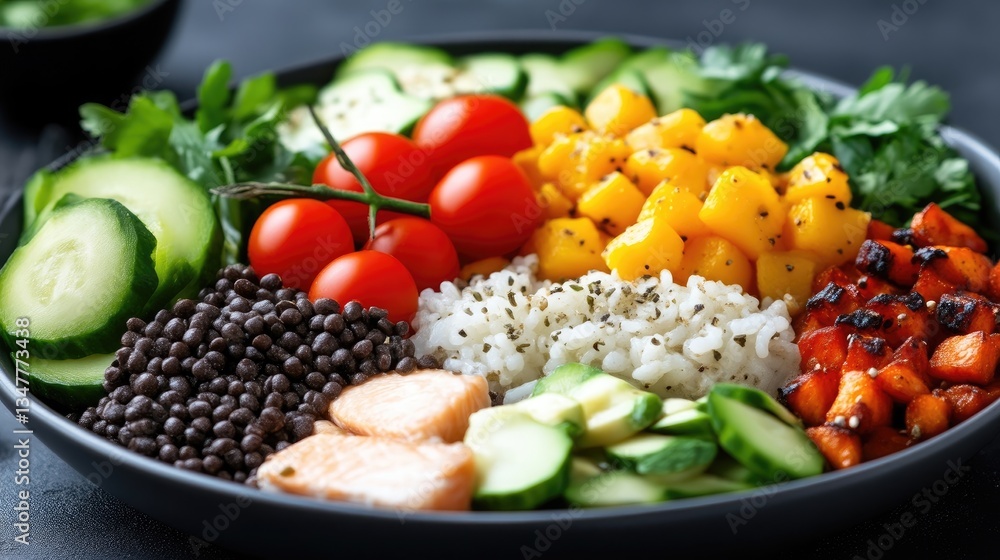 Vibrant colorful healthy bowl with various ingredients Vibrant colorful healthy bowl with various ingredients