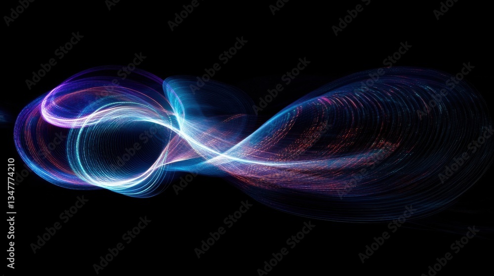 Obraz premium A futuristic optic fiber-inspired light wave spiraling across a dark scene, resembling a blizzard of luminous motion trails in high-resolution detail.