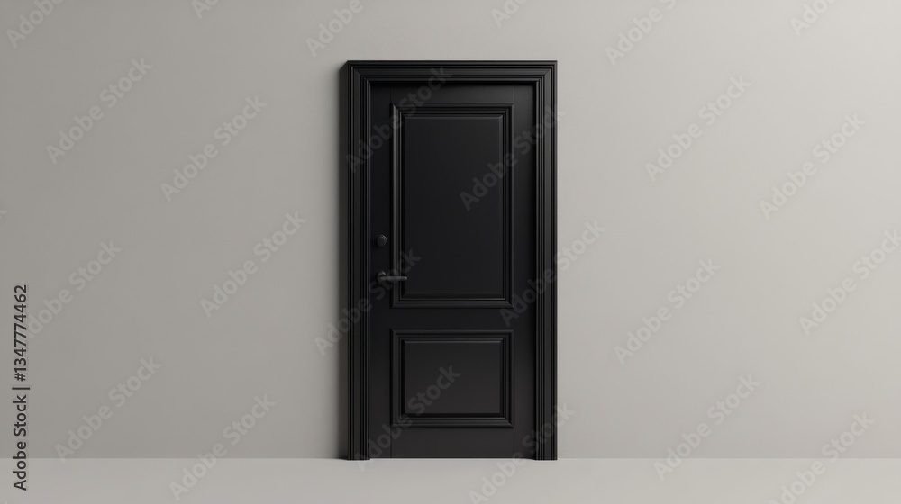 A high-resolution shot of a black door icon against a soft grey background, showcasing its sleek and modern design, creating a sharp focal point with its minimalist aesthetic A high-resolution shot of a black door icon against a soft grey background, showcasing its sleek and modern design, creating a sharp focal point with its minimalist aesthetic