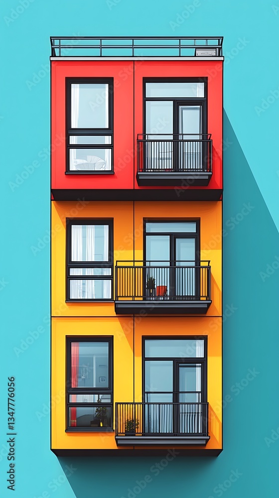 Obraz premium Colorful Apartment Building with Balconies and Windows