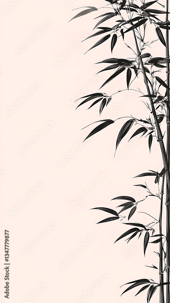 Fototapeta premium Elegant Black and White Bamboo Branch Illustration (1)