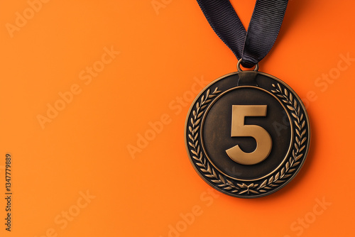 Wallpaper Mural Fifth-place bronze medal with ribbon on an orange background Torontodigital.ca