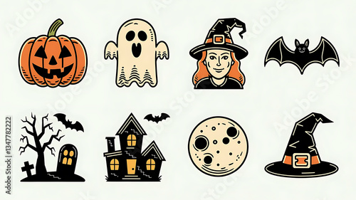 Halloween icons vintage style vector graphics spooky elements