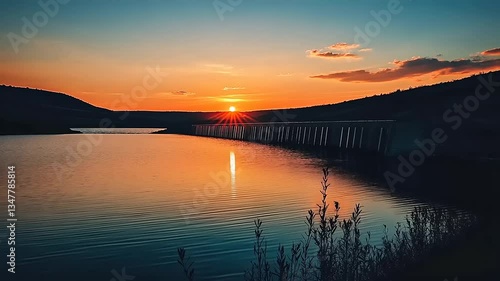 Wallpaper Mural Majestic Sunset over Serene Lake and Dam Torontodigital.ca