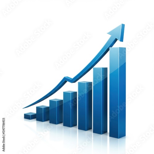 Free Download 3D bar graph with ascending blue columns and upward arrow representing financial growth on a white background - GFXLoad