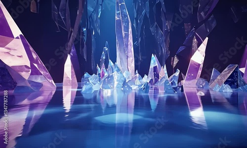 Wallpaper Mural Video of a glowing crystal cave deep underground where ambient purple and blue light reflects beautifully as water drips into shimmering ripples Torontodigital.ca