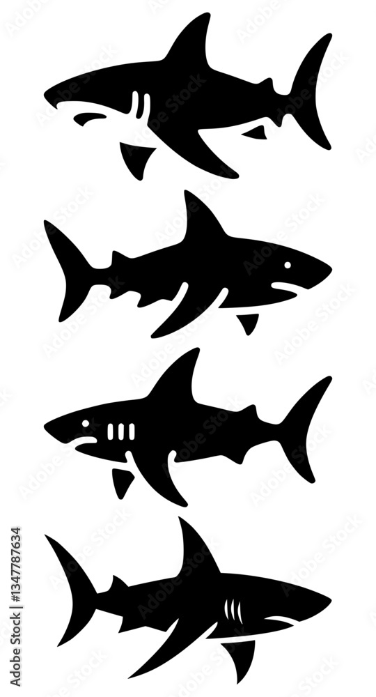 Fototapeta premium Shark Silhouette Vector Set