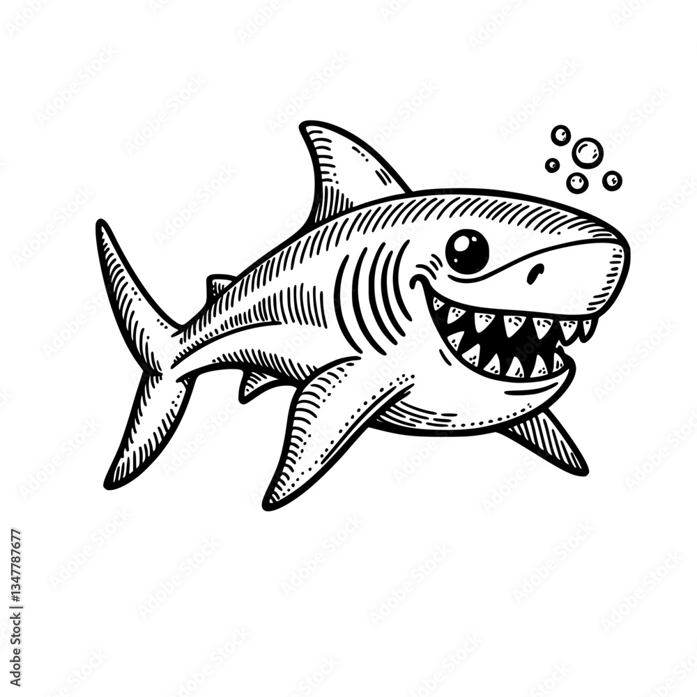 Fototapeta premium Black Cute Cartoon Shark Vector Illustration