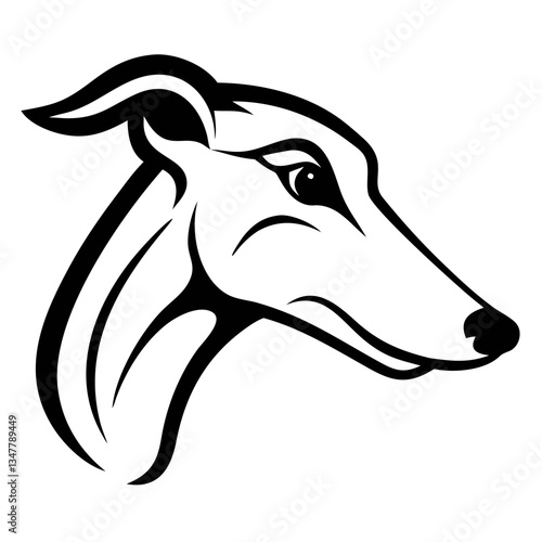 a stylized illustration of a greyhound's head, showcasing elegance and agility