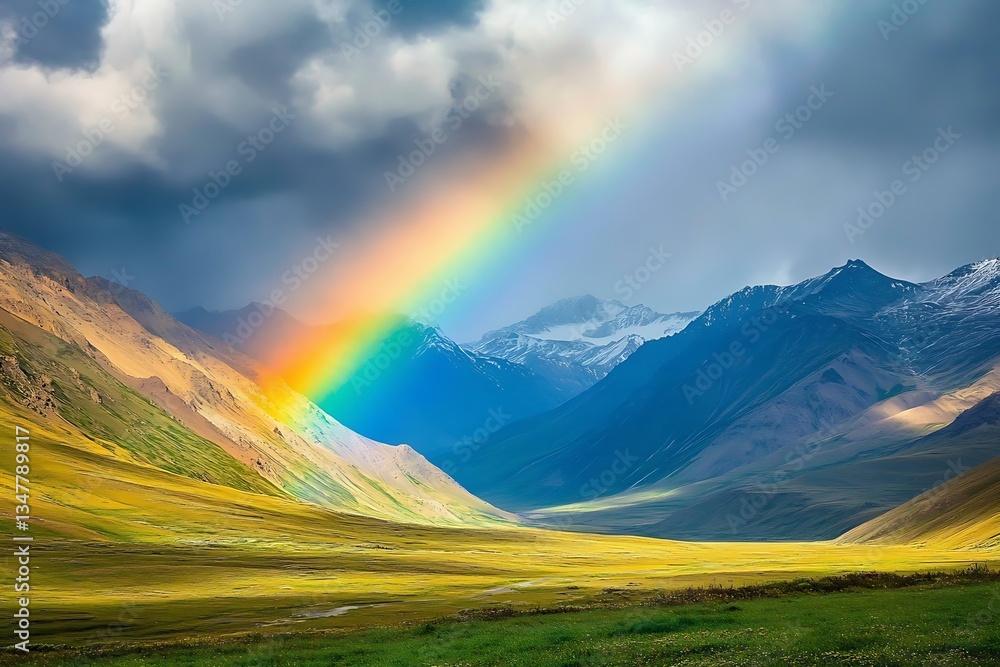 Obraz premium A stunning mix of bright colors, varied lands, and unmatched beauty blooms as rainbows’ mystic world weaves with nature’s glory. 