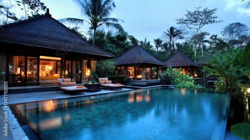 Wallpaper Mural Luxury Tropical Villa with Private Pool at Dusk Torontodigital.ca