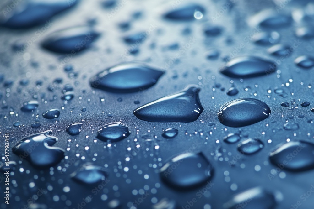 Abstract Blue Surface with Water Droplets, Macro Shot of Raindrops on Textured Background - Close Up Abstract Blue Surface with Water Droplets, Macro Shot of Raindrops on Textured Background - Close Up