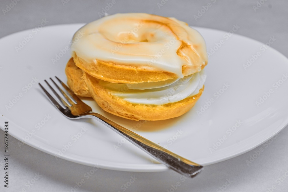 Czech Parisian Cream Choux Pastry Ring with White Sugar Glaze Czech Parisian Cream Choux Pastry Ring with White Sugar Glaze