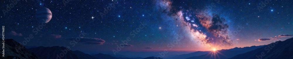 Dark majestic starry night with planets and constellations, constellations, celestial bodies Dark majestic starry night with planets and constellations, constellations, celestial bodies